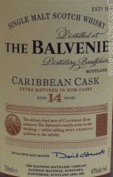 The Balvenie Caribbean Cask 14 Year Old Single Malt Scotch Whisky, Speyside, Scotland