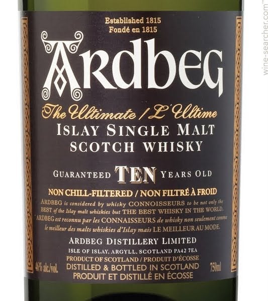 Ardbeg Ten Year Old Single Malt Scotch Whisky, Islay, Scotland