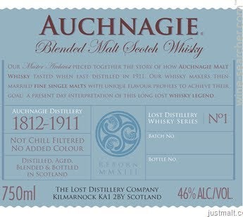 The Lost Distillery Company 'Auchnagie' Blended Malt Scotch Whisky, Scotland