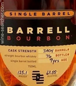 Barrell Single Barrel Cask Strength Bourbon Whiskey, Tennessee, USA