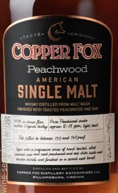 The Copper Fox Distillery Peachwood American Single Malt Whisky, Virginia, USA