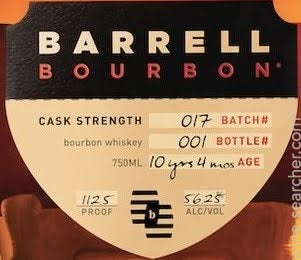 Barrell Batch 017 Cask Strength Single Barrel Straight Bourbon Whiskey, Tennessee, USA