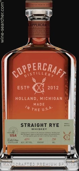 Coppercraft Distillery Straight Rye Whiskey, Michigan, USA