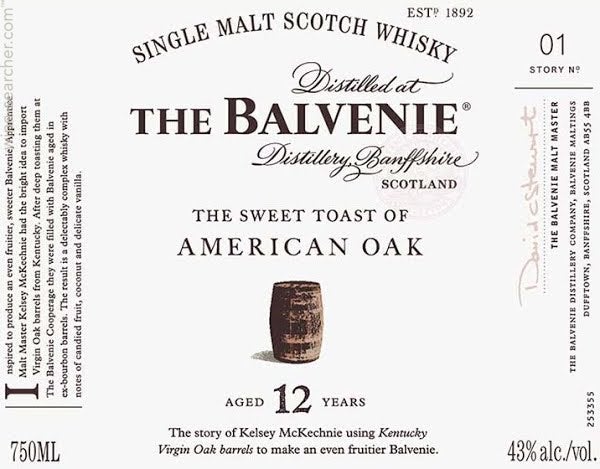 The Balvenie 'The Sweet Toast of American Oak' 12 Year Old Single Malt Scotch Whisky, Speyside, Scotland