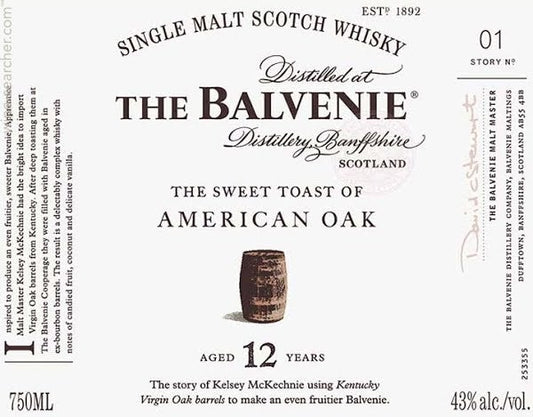 The Balvenie 'The Sweet Toast of American Oak' 12 Year Old Single Malt Scotch Whisky, Speyside, Scotland