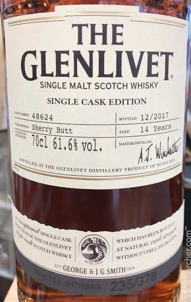 The Glenlivet Single Cask Edition Sherry Butt 14 Year Old Single Malt Scotch Whisky, Speyside, Scotland