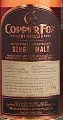 The Copper Fox Distillery Original American Single Malt Whisky, Virginia, USA