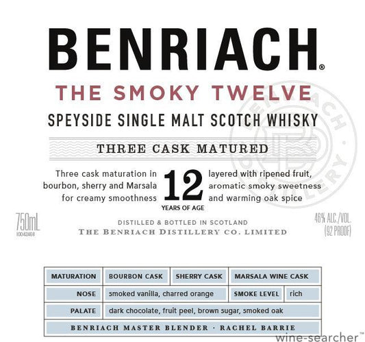 The BenRiach The Smoky 12 Year Old Single Malt Scotch Whisky, Speyside, Scotland