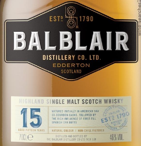 Balblair 15 Year Old Single Malt Scotch Whisky, Highlands, Scotland