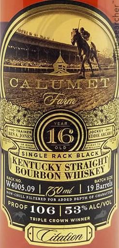 Calumet Farm 'Single Rack Black' 16 Year Old Kentucky Straight Bourbon Whiskey, USA