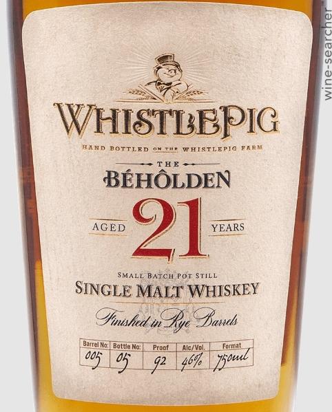 WhistlePig 'The Beholden' 21 Year Old Single Malt Whiskey, Vermont, USA