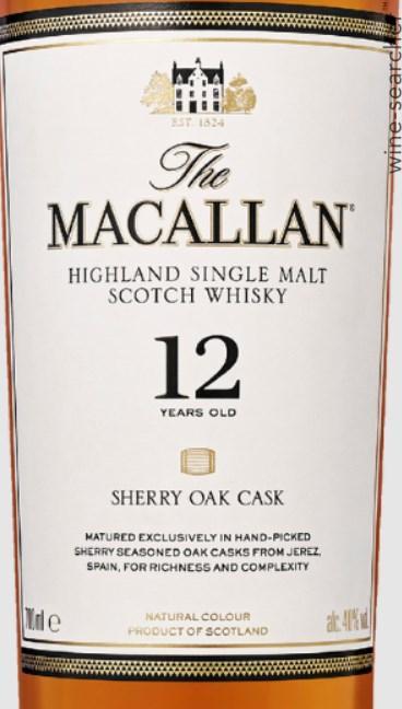 The Macallan Sherry Oak Cask 12 Year Old Single Malt Scotch Whisky, Speyside - Highlands, Scotland