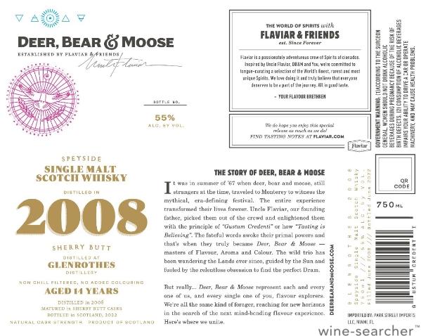 2008 Deer Bear & Moose Glenrothes Single Malt Scotch Whisky, Speyside, Scotland